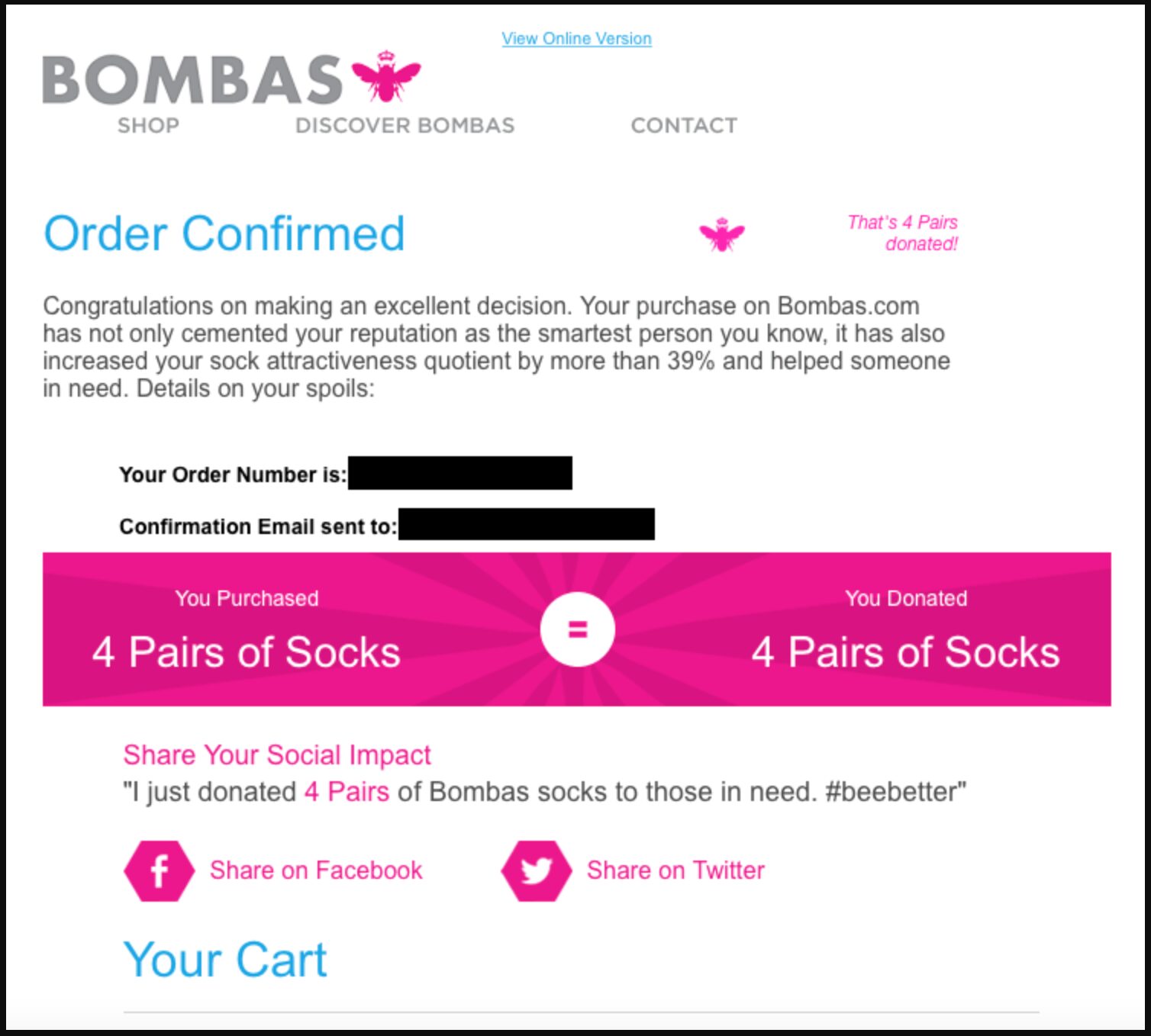 A Bombas visszaigazoló emailje