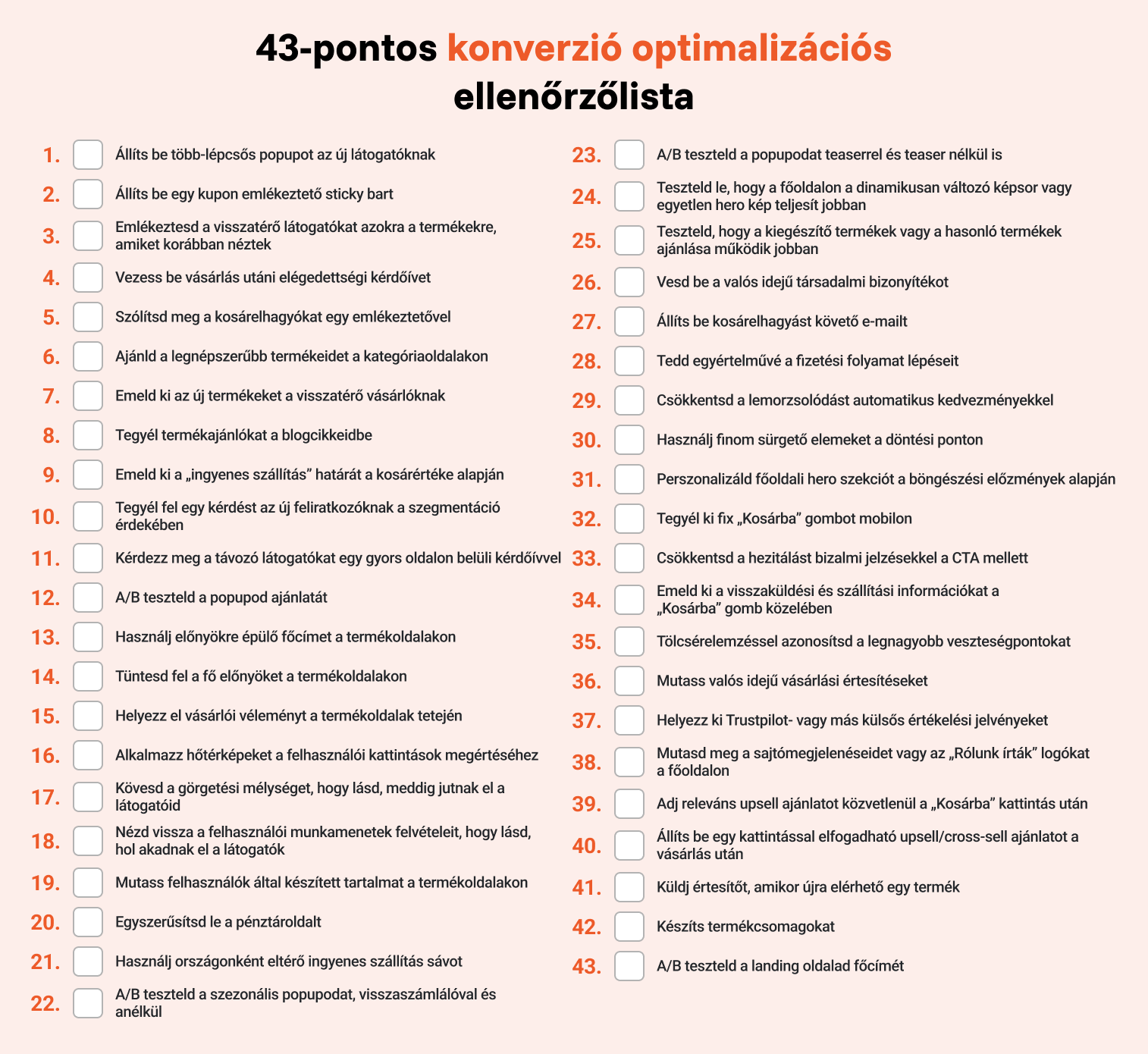 43 pontból álló lista