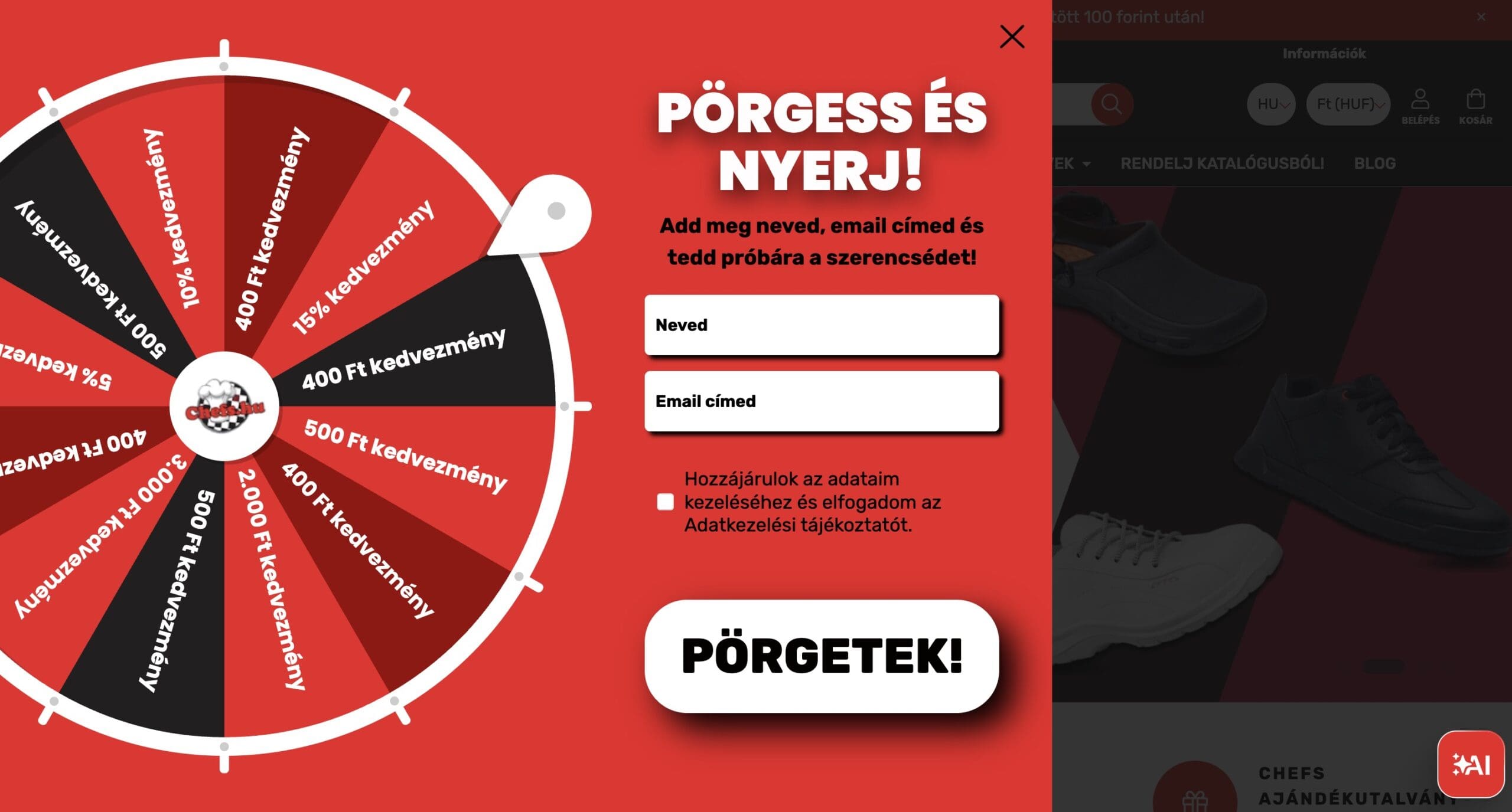 Szerencsekerék popup