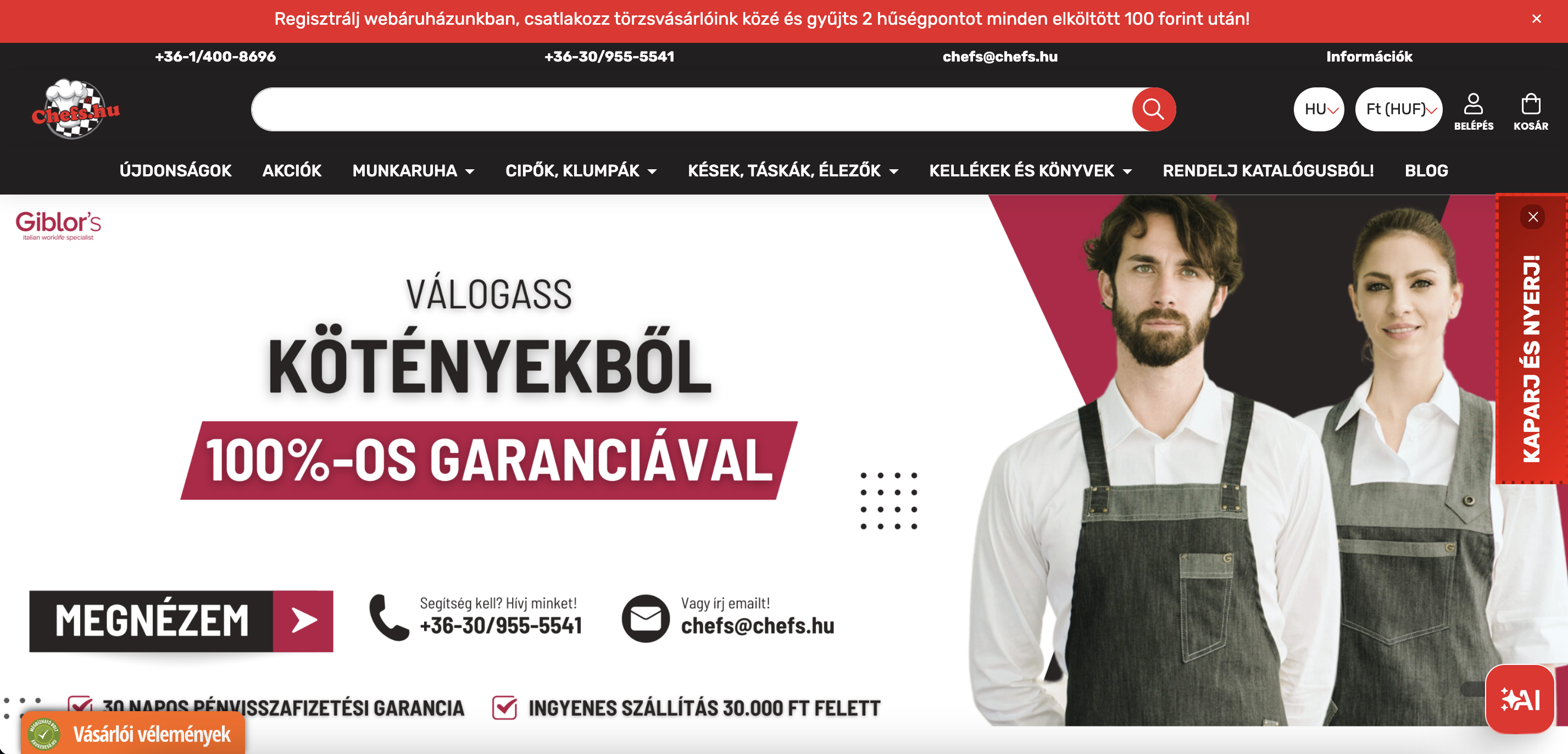 Chefs.hu főoldala.