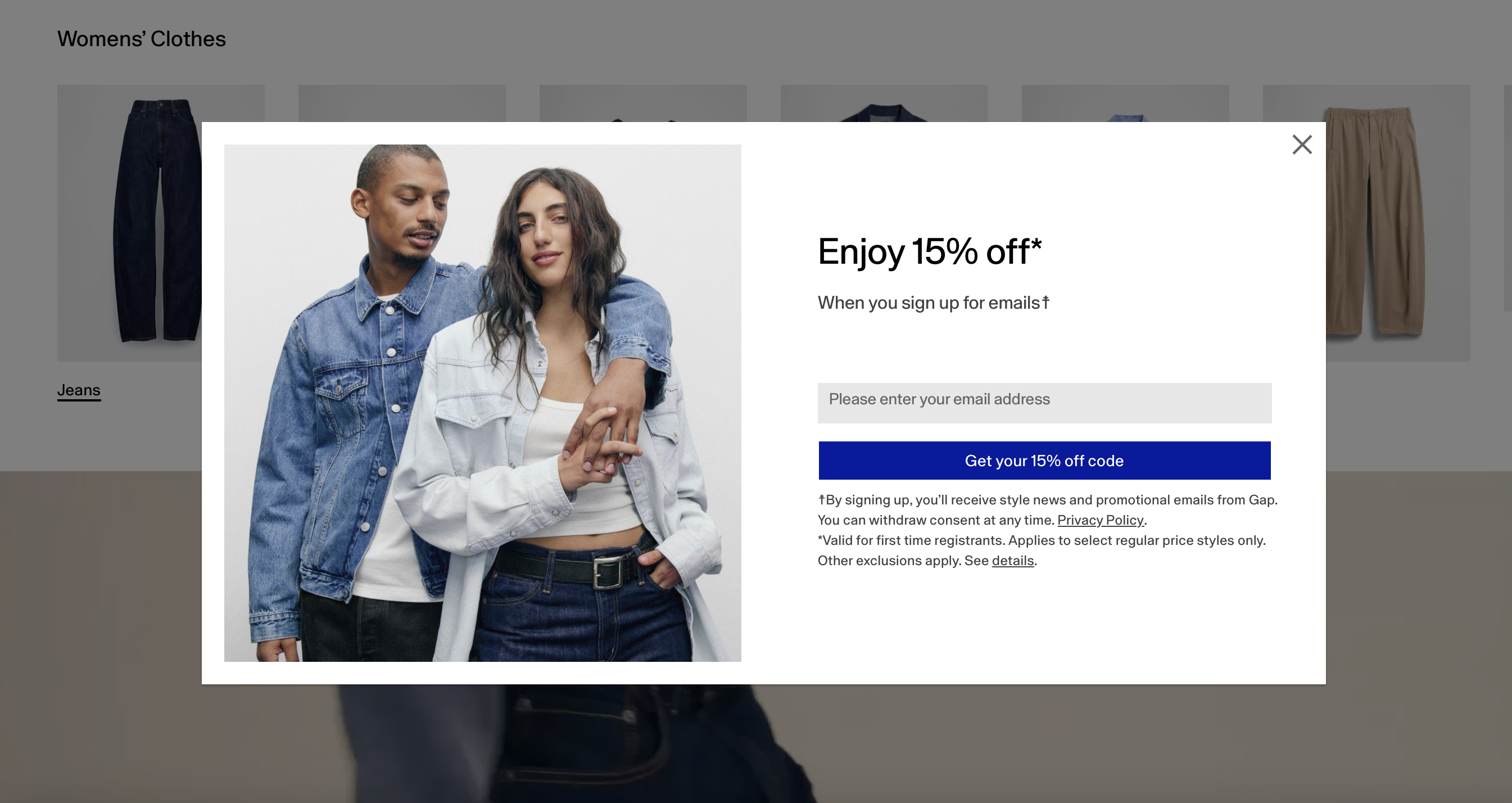 GAP feliratkoztató popupja, ami megjelenik a kategóriaoldalon