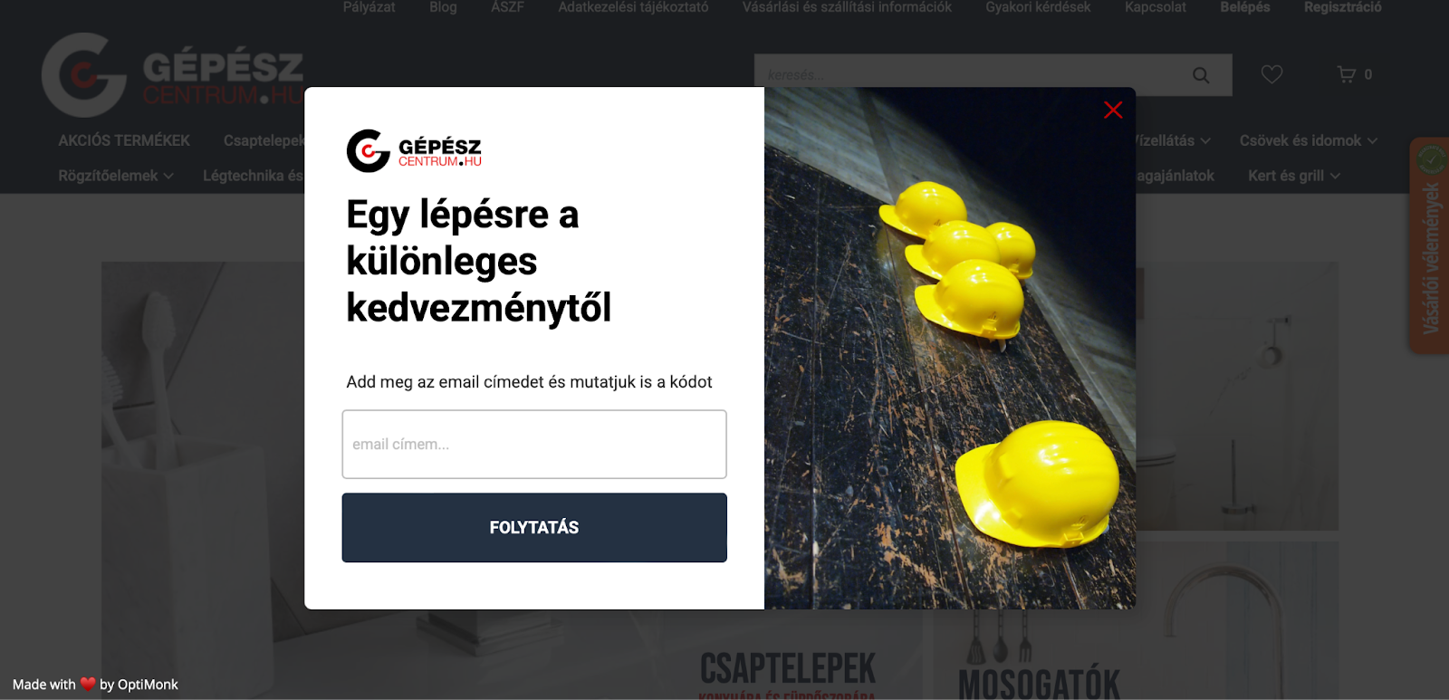 GépészCentrum popupjának második oldala