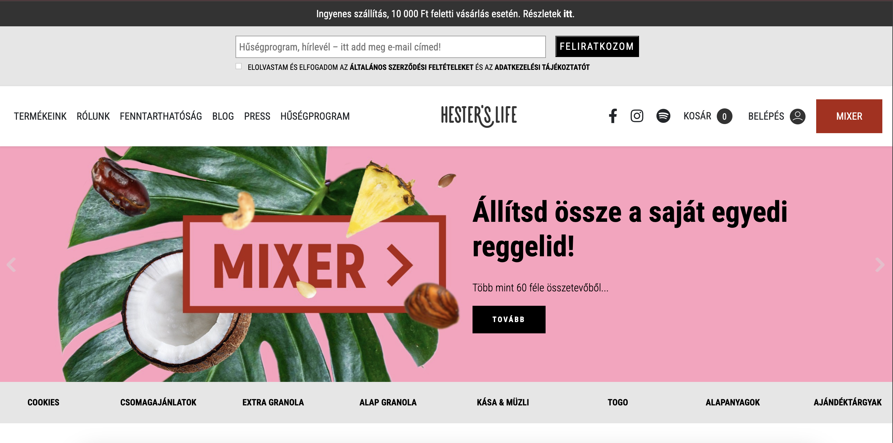 Főoldala a Hester's Lifenak