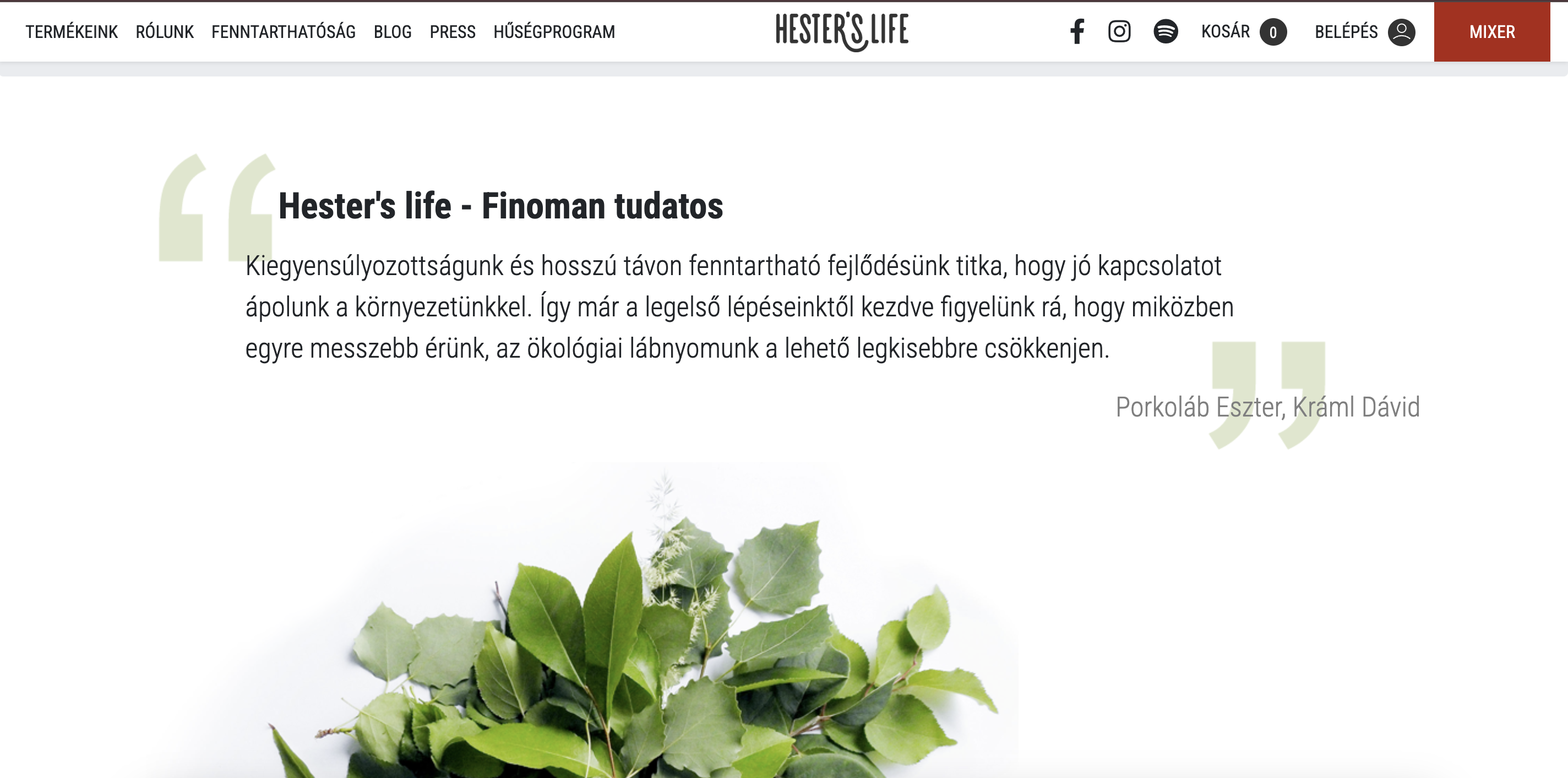 Finoman tudatosan - Hester's Life szlogenje