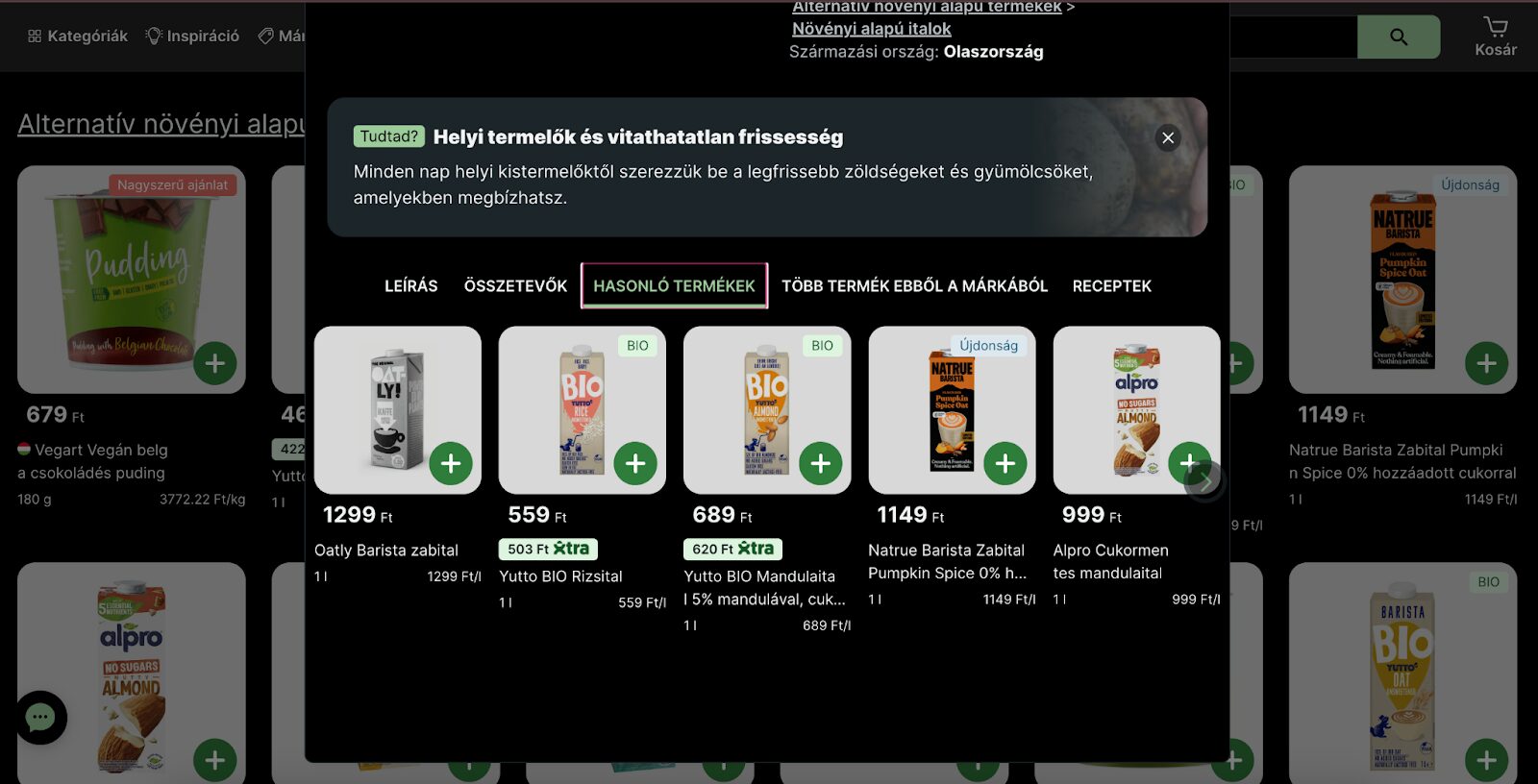 Kifli.hu hasonló termékeket ajánl a termékoldalon.