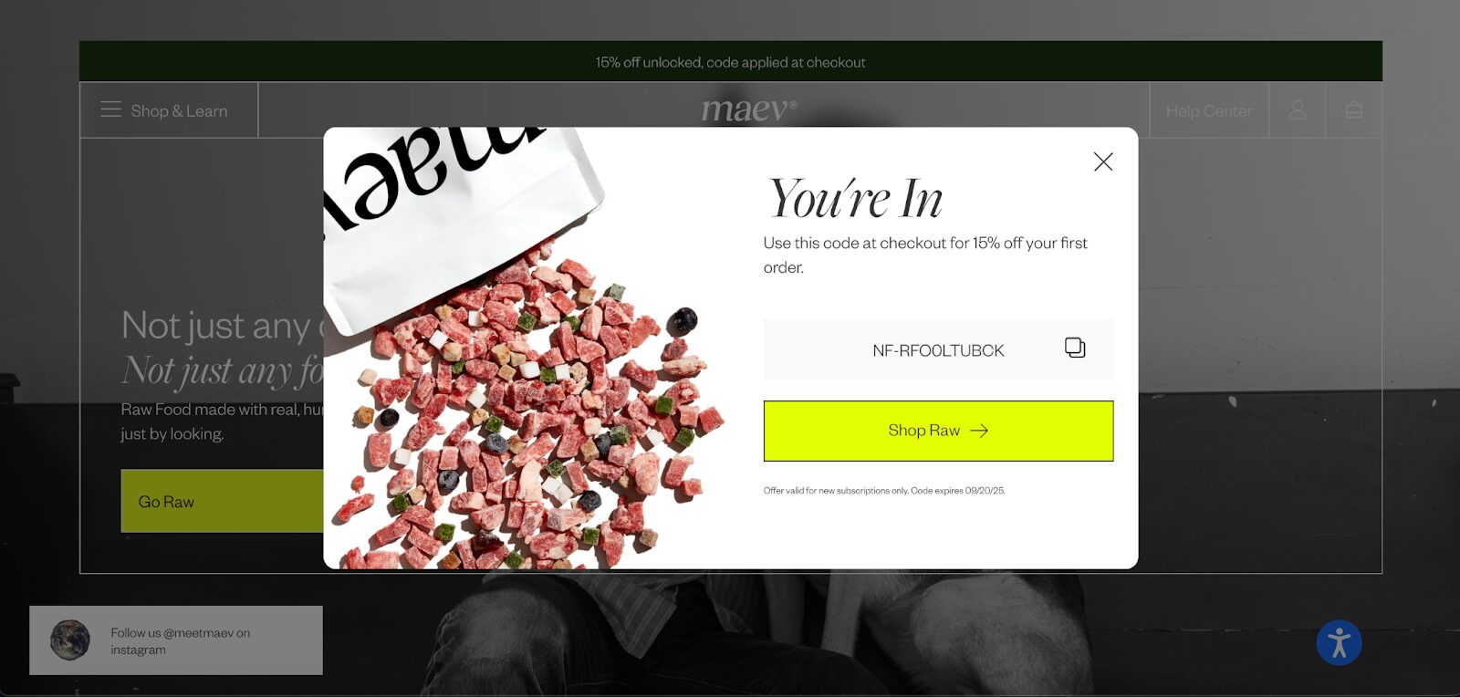 Maev popup köszönőoldala