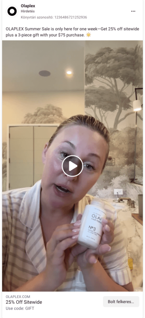 Olaplex facebook hirdetése