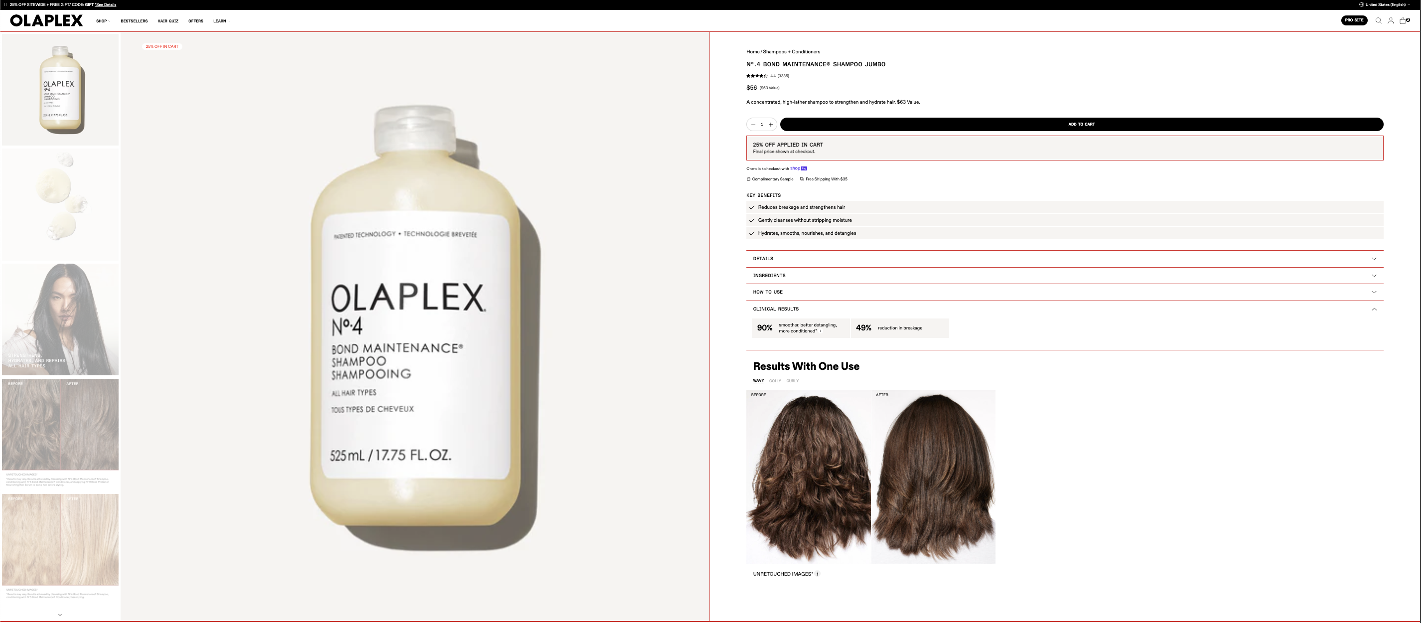 Az Olaplex termékoldala.
