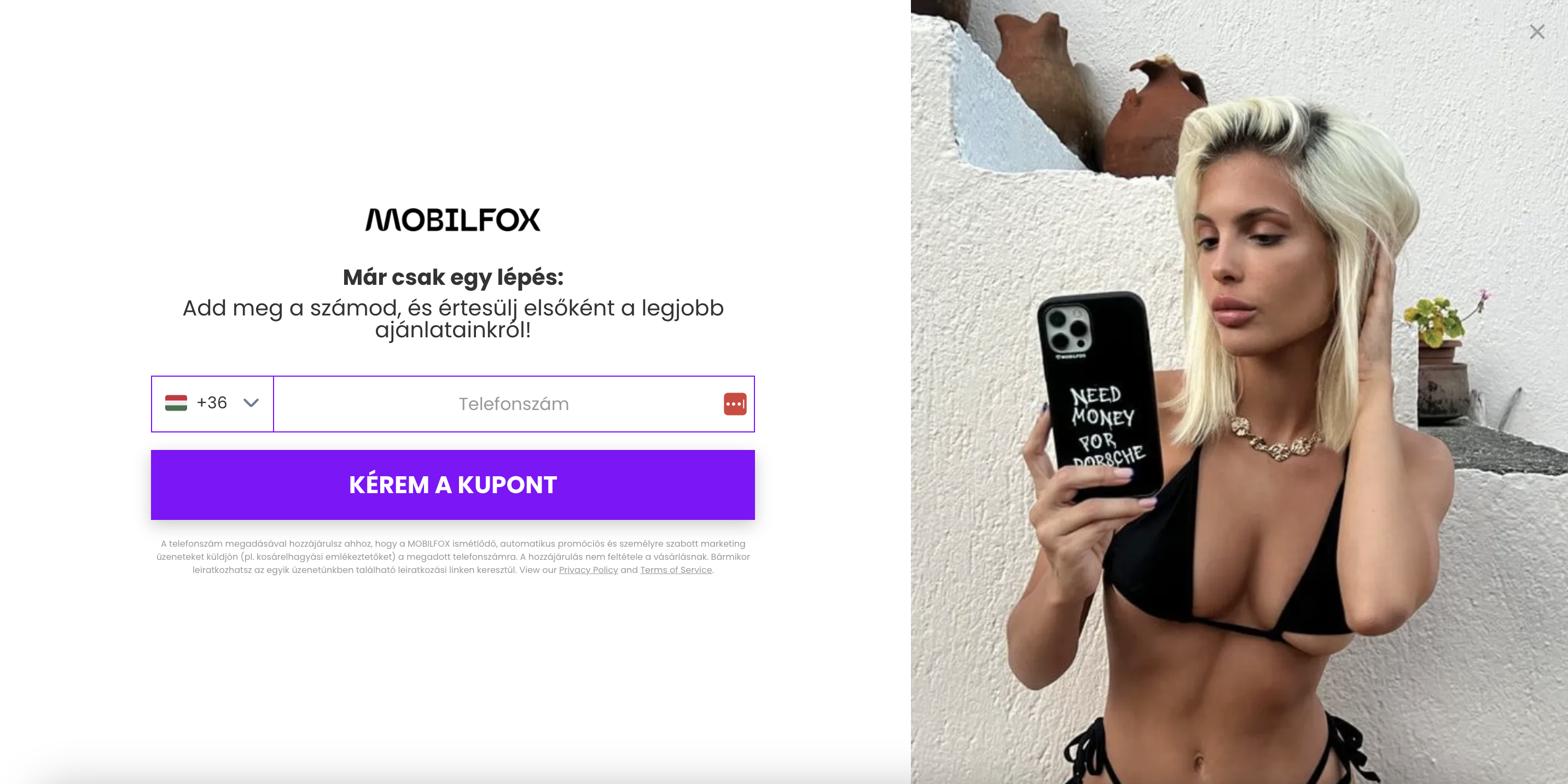 Popup telefonszámot is kér