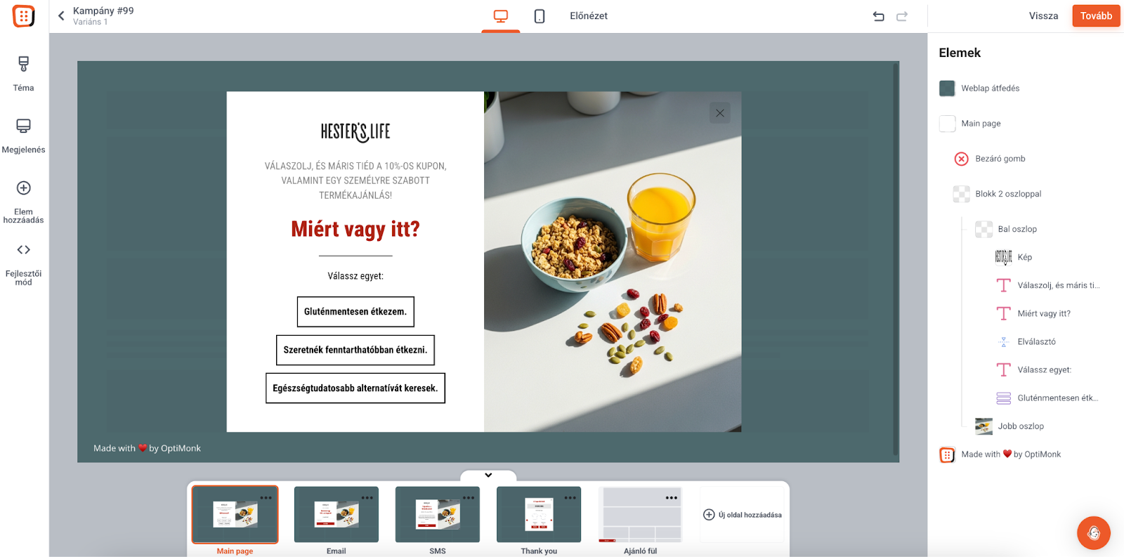 Ilyen lehetne a feliratkoztatás OptiMonk popuppal