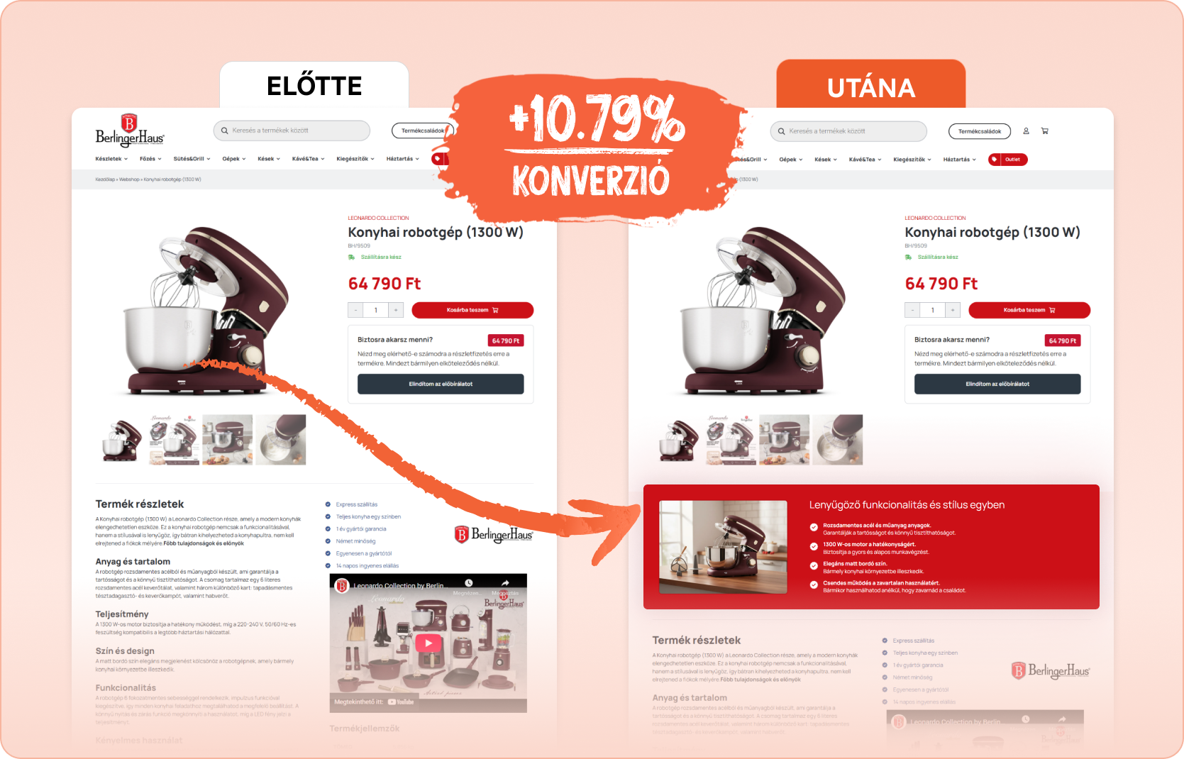 Berlinger Haus termékoldal optimalizáció előtt és után