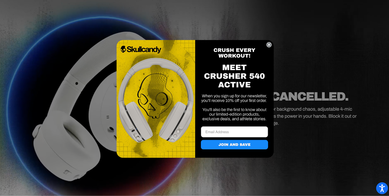 Skullcandy listaépítő popupja