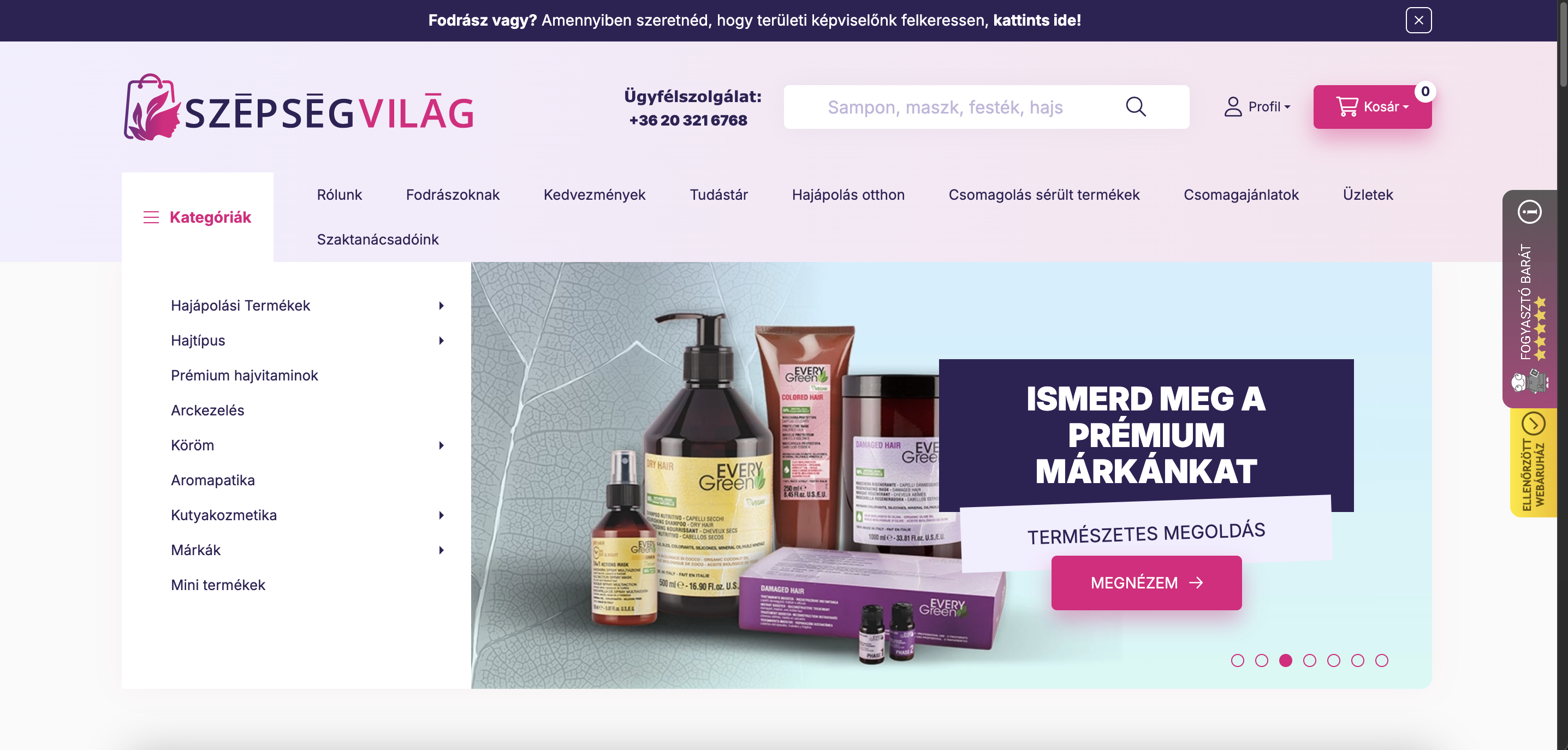 SzépségVilág weboldala