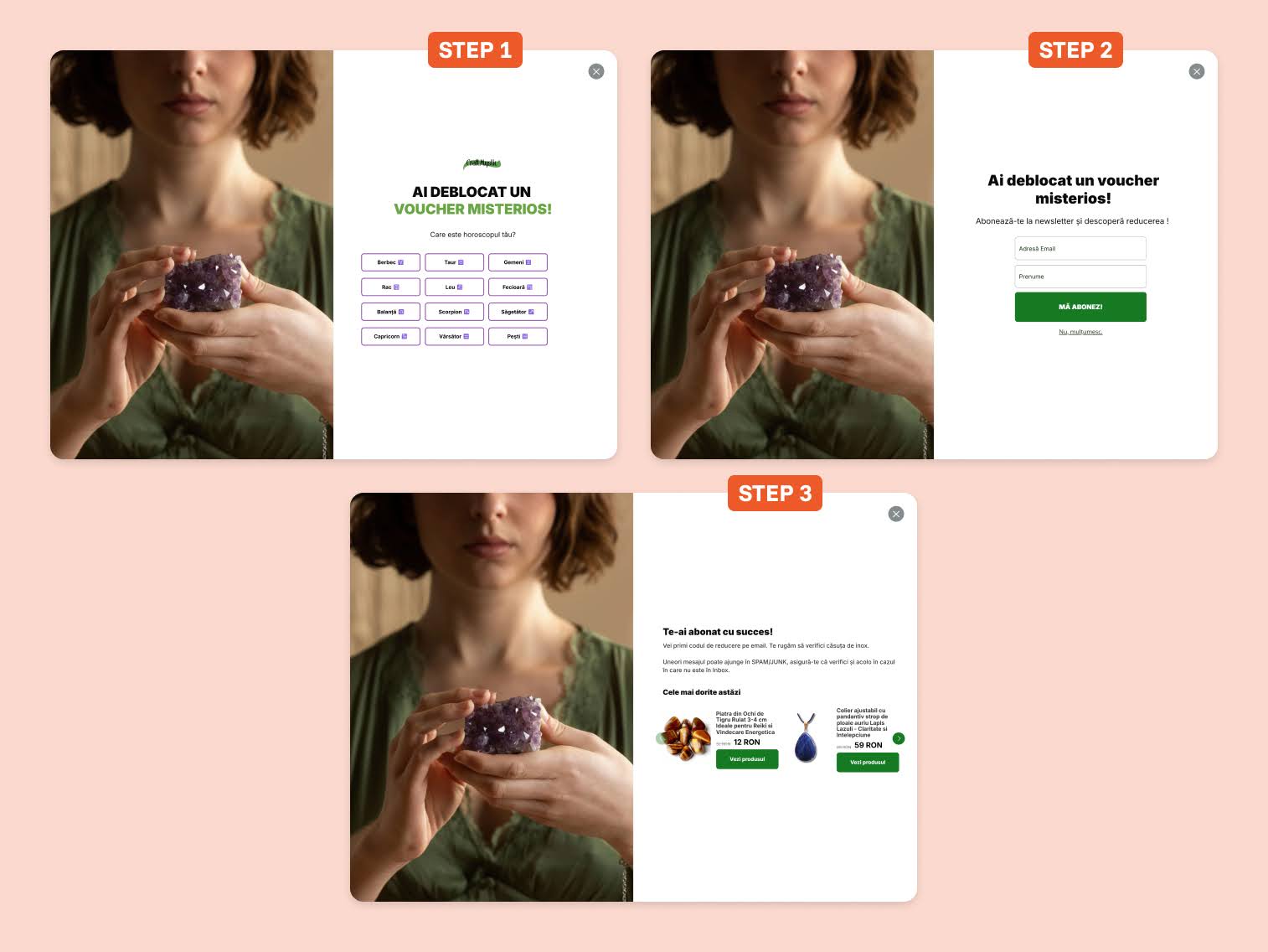 CraftMystic többlépcsős popupja