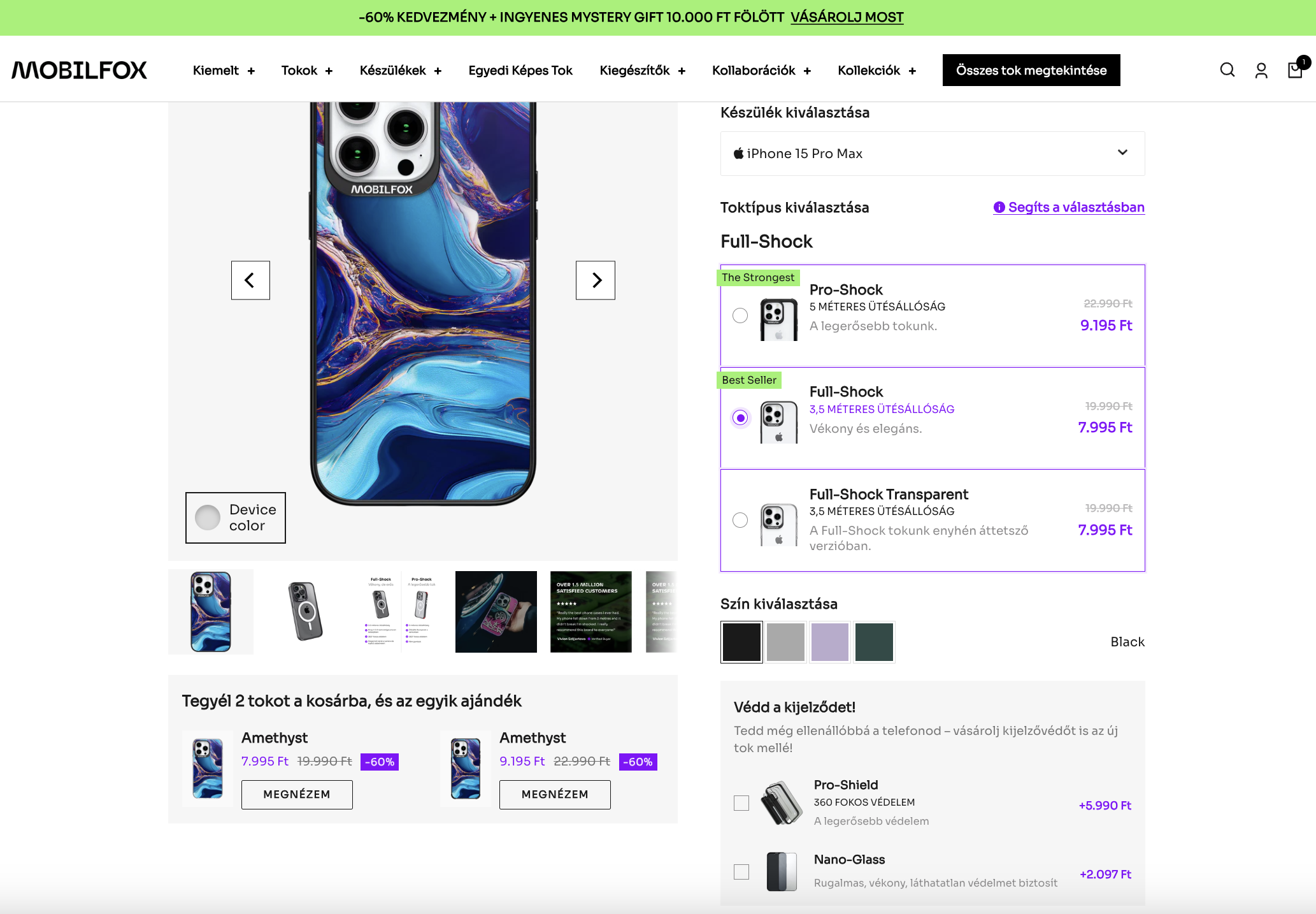 Termékoldalon upsell ajánlatok is megjelennek.