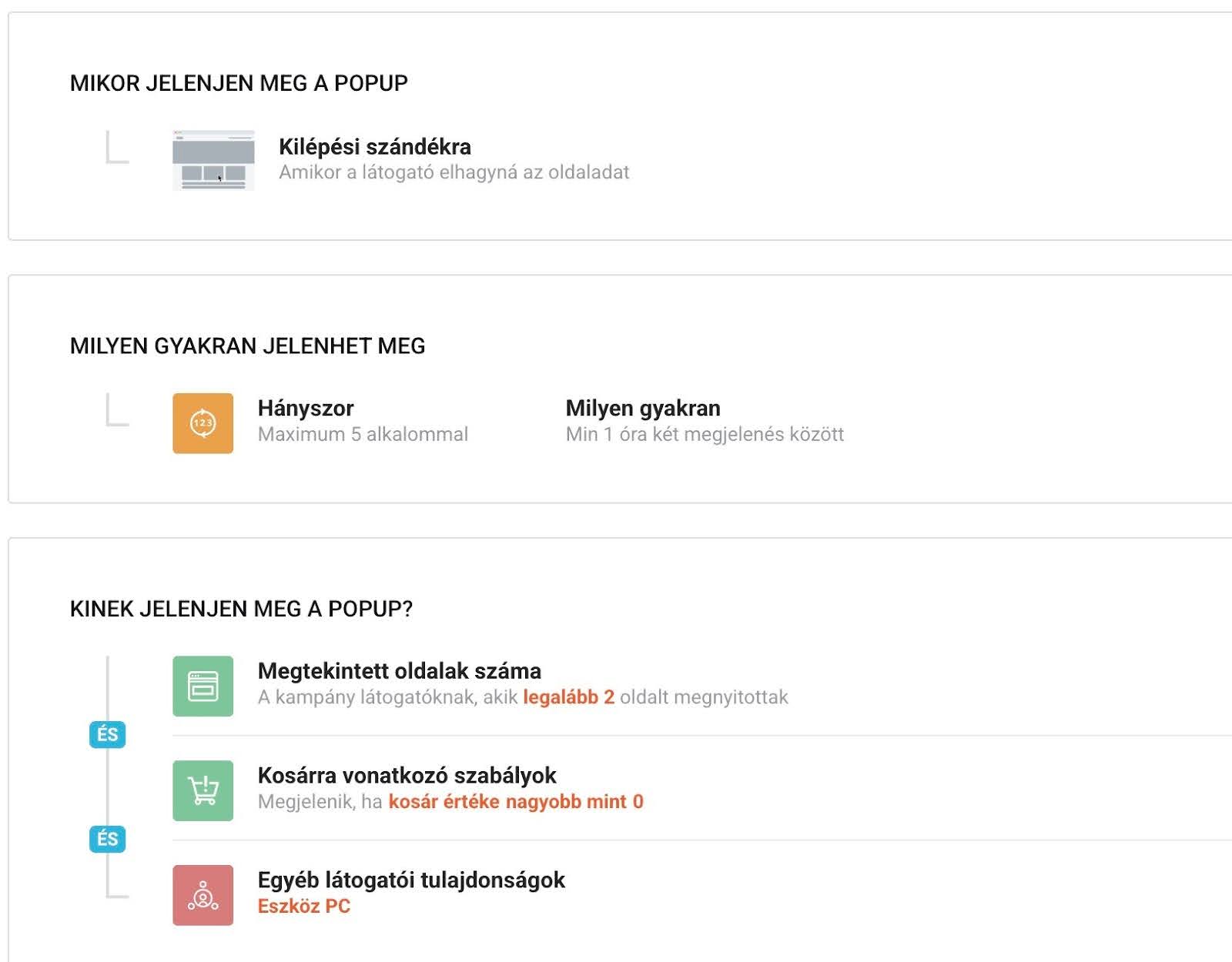 Ziaja kosárelhagyó popupjának beállításai