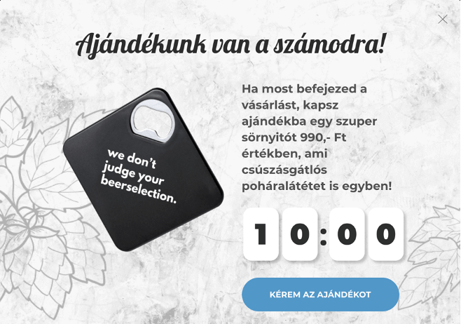 Kilépési szándék esetén megjelenő popup azok számára, akik legalább 5 000 Ft értékű kosarat készülnek elhagyni.