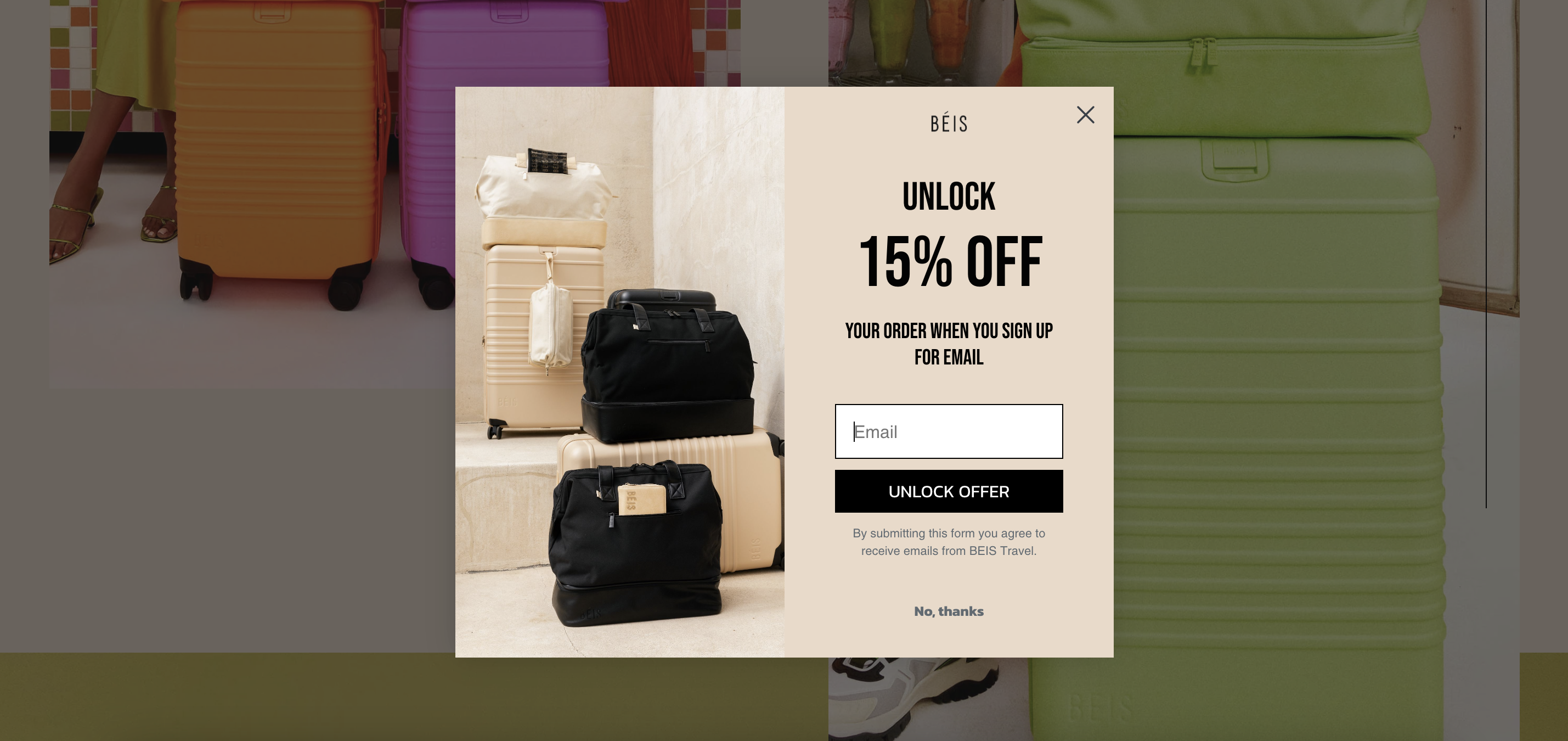 Beis Travel weboldal popup példa