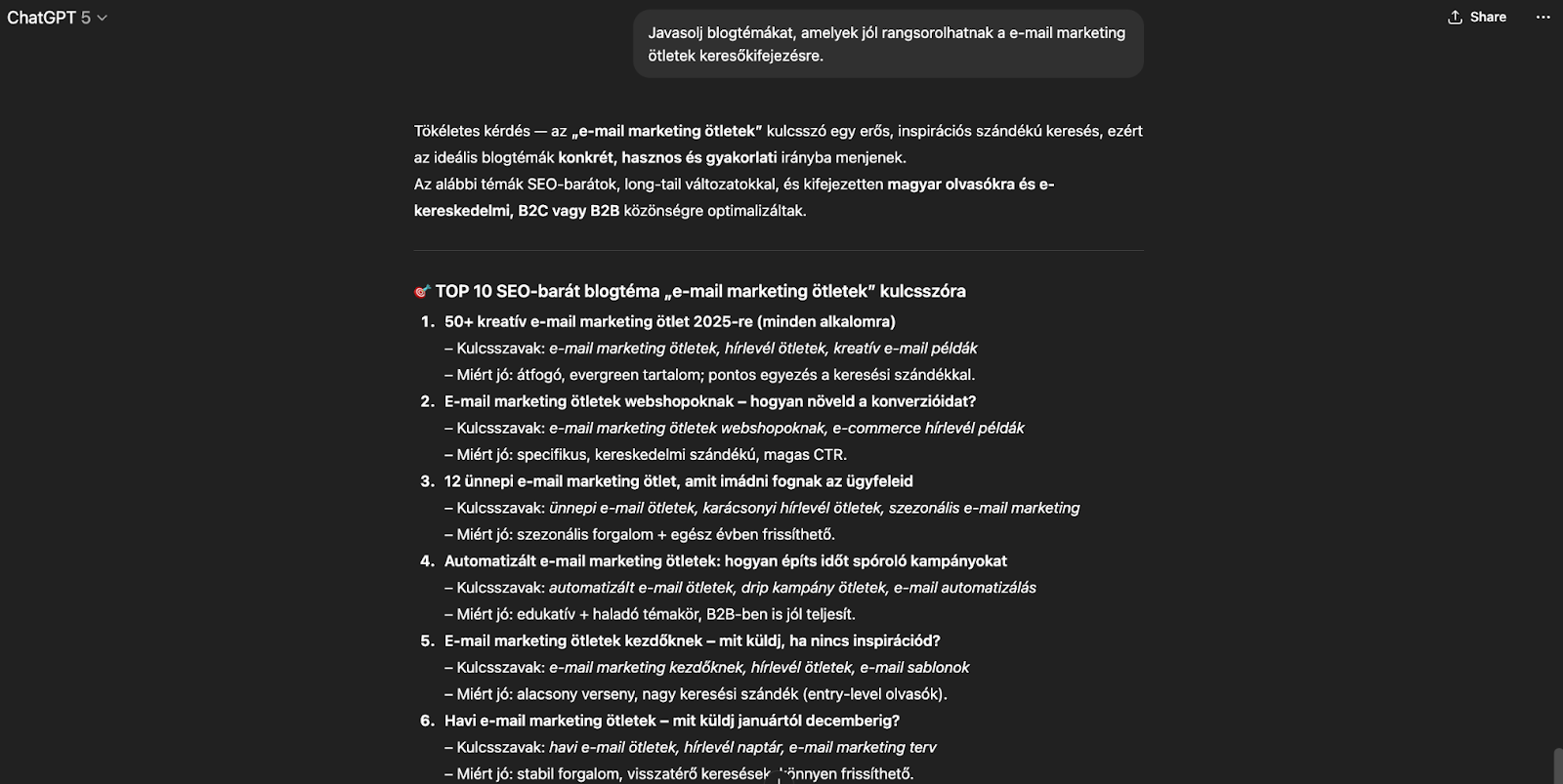 Blogtémákat javasolt a ChatGPT