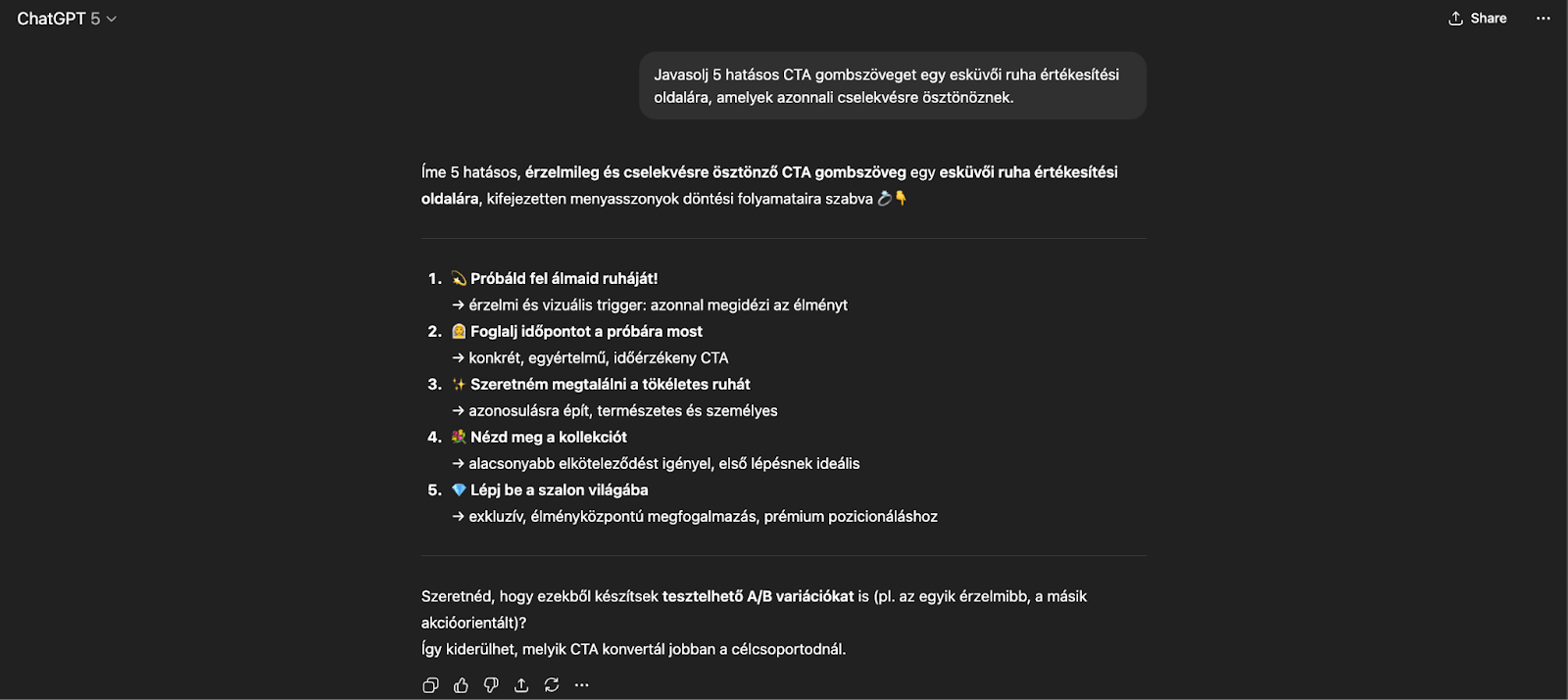 CTA gomb ötletek a ChatGPT-től