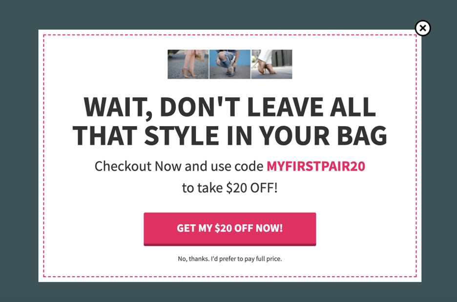 Scarletto’s kilépési szándékra megjelenő popupja