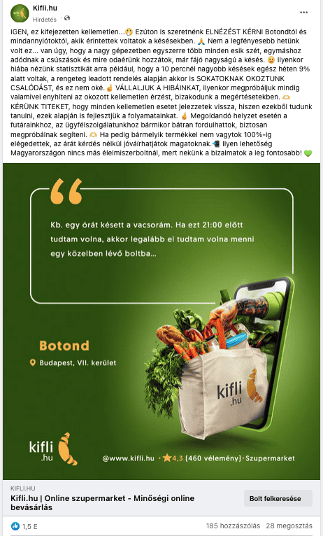 Facebook hirdetés a Kifli.hu-tól