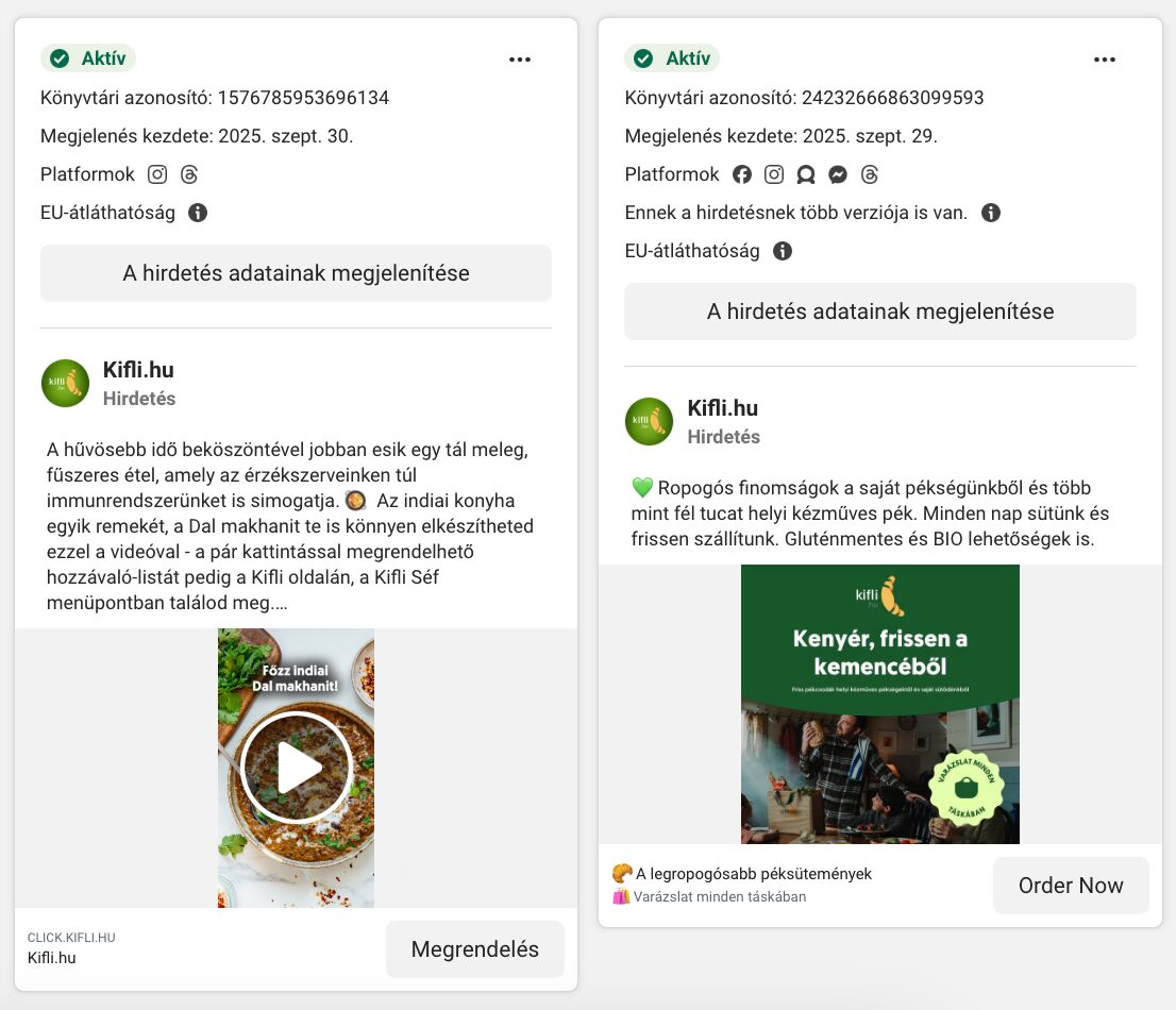 Kifli Facebook hirdetései