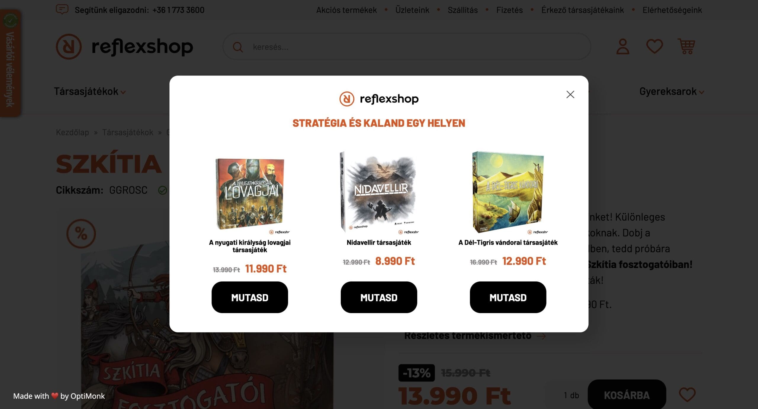 Reflexshop klasszikus popupja.
