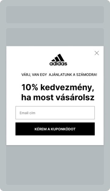 Adidas kosárelhagyó kedvezmény popup
