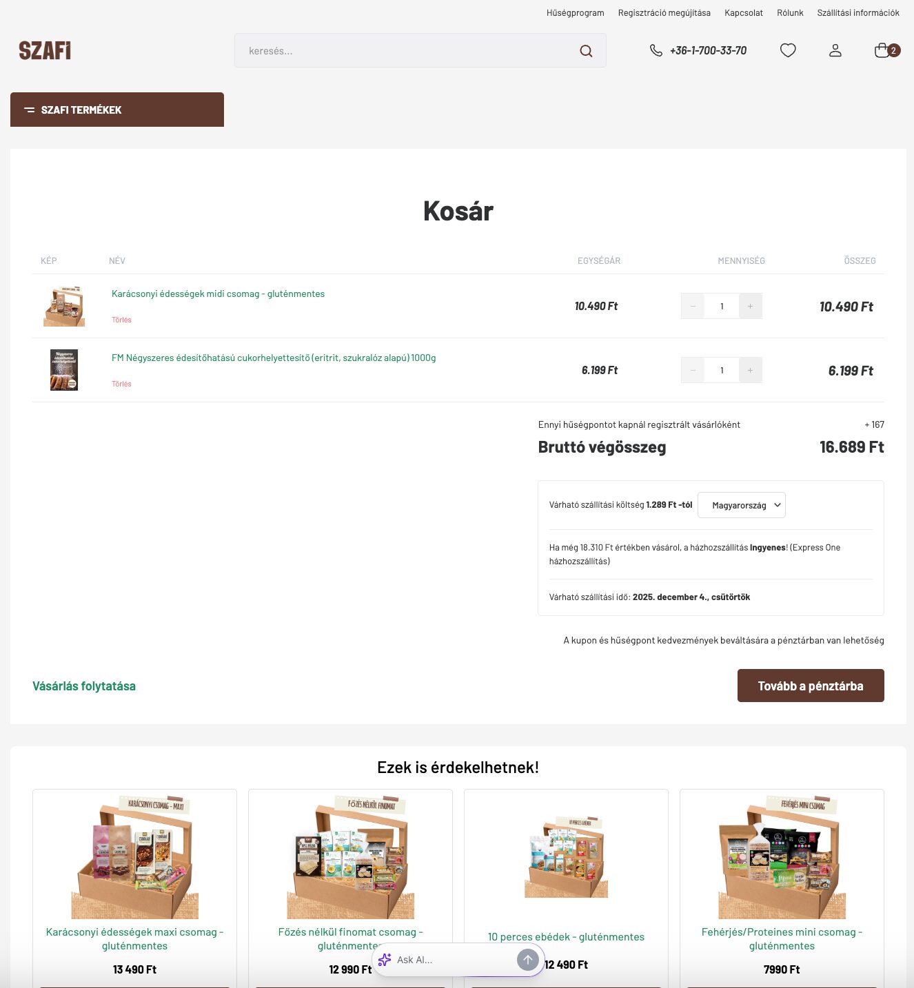 Kosároldalon további termékeket ajánlanak