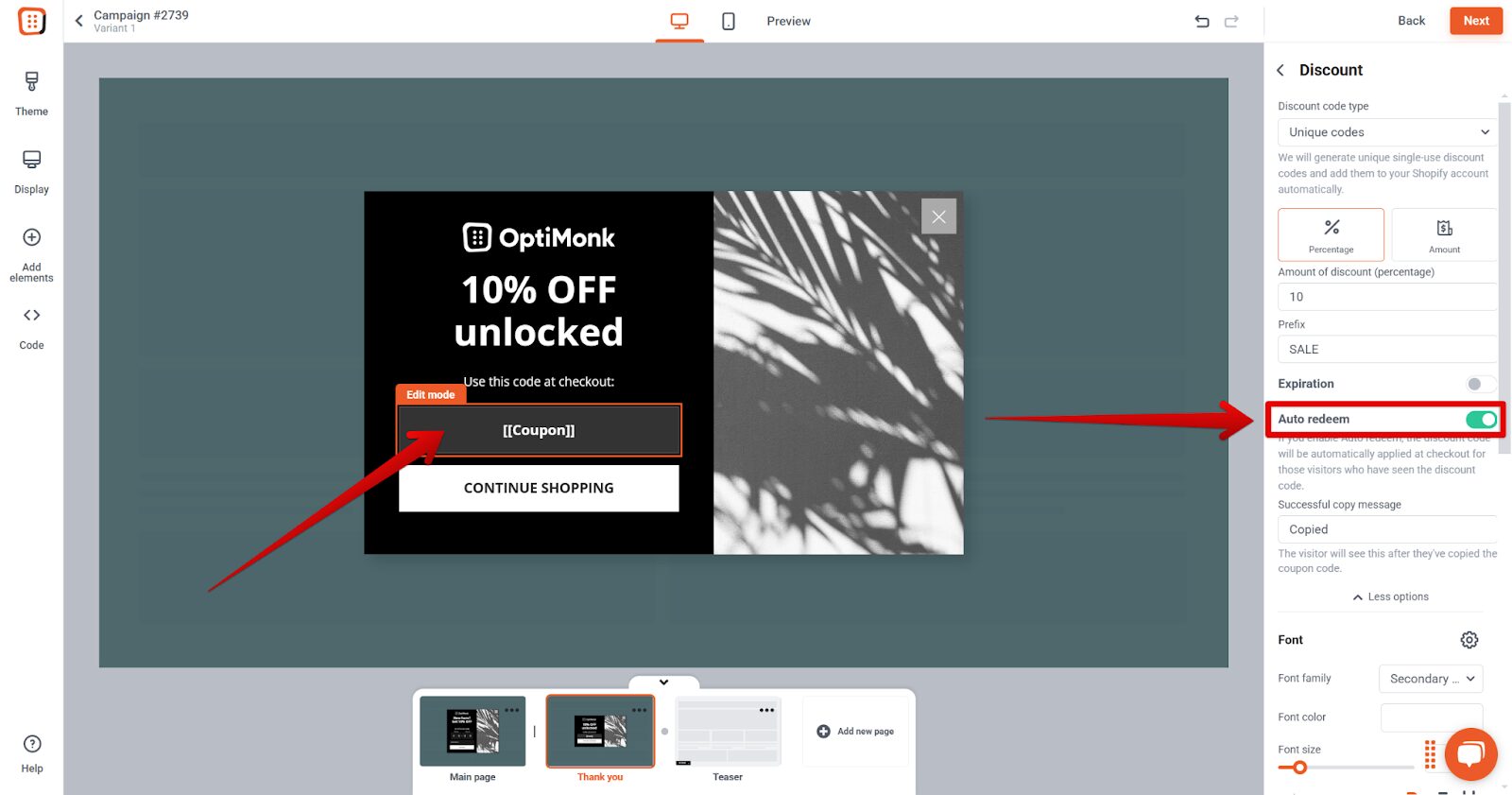 Automatikus OptiMonk kupon beváltás
