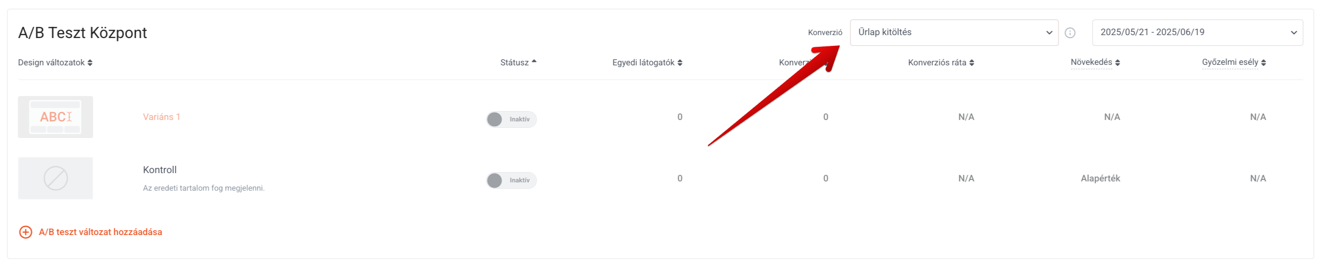 OptiMonk A/B teszt beállítás
