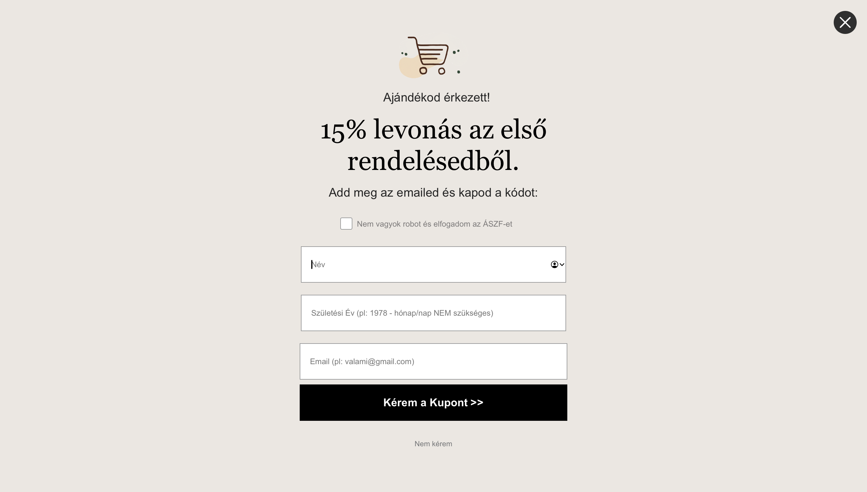 Helia-D teljes-képernyős popupja