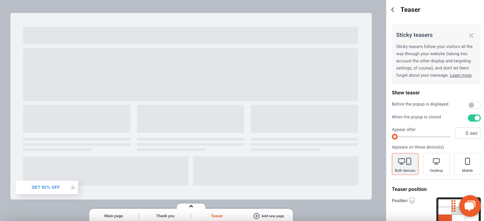 OptiMonk teaser beállítása