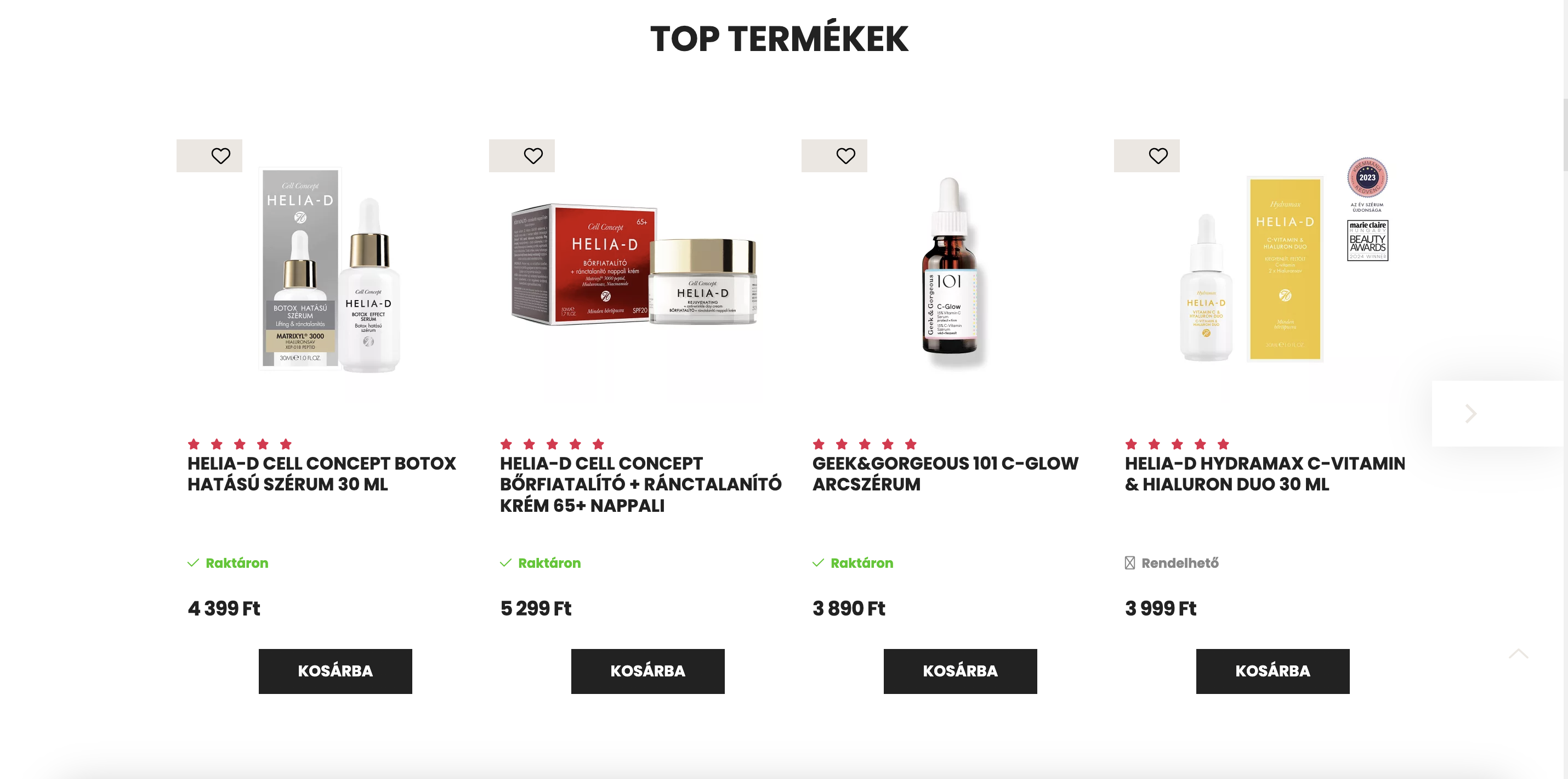 Helia-D kiemeli a top termékeket a főoldalon