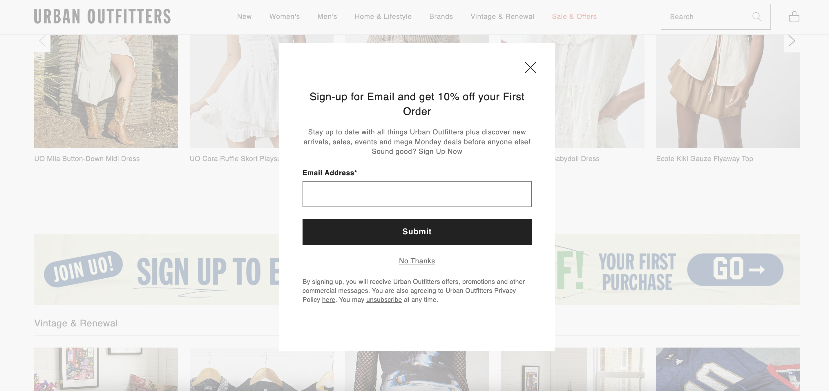 Urban Outfitters egyszerű popup