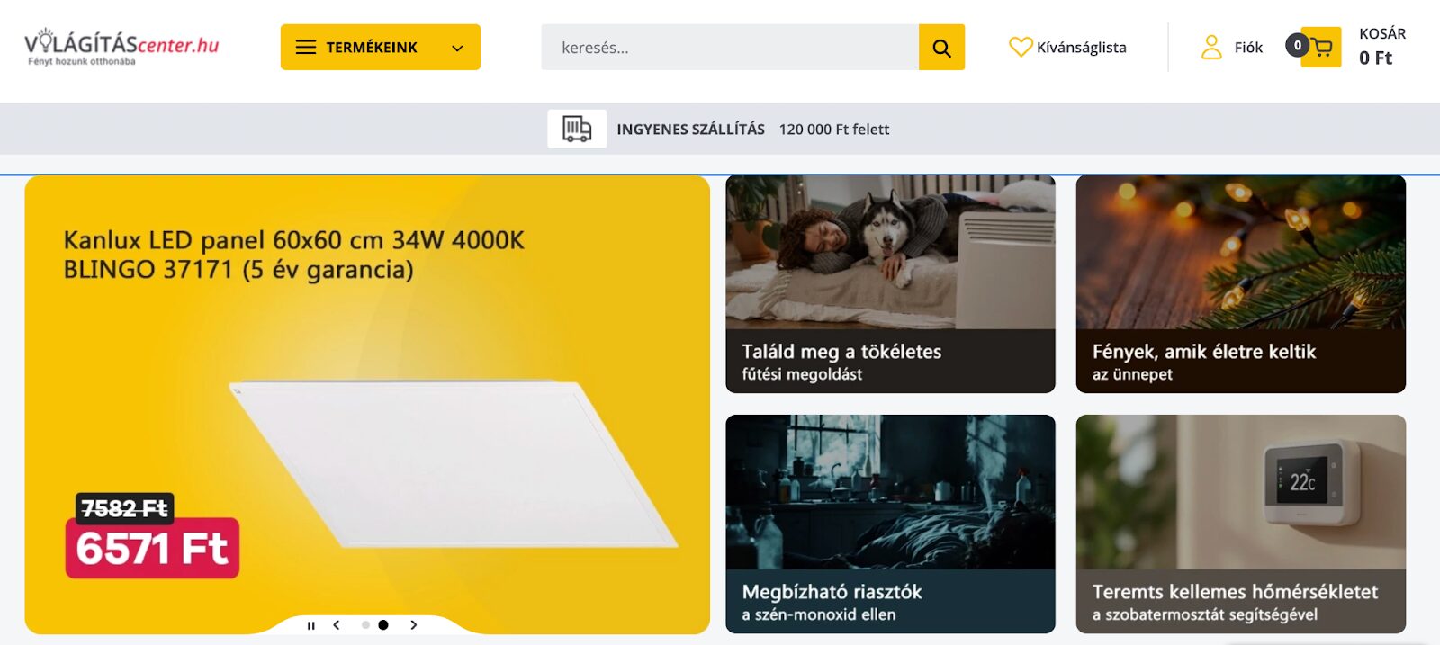 Vilagításcenter oldala