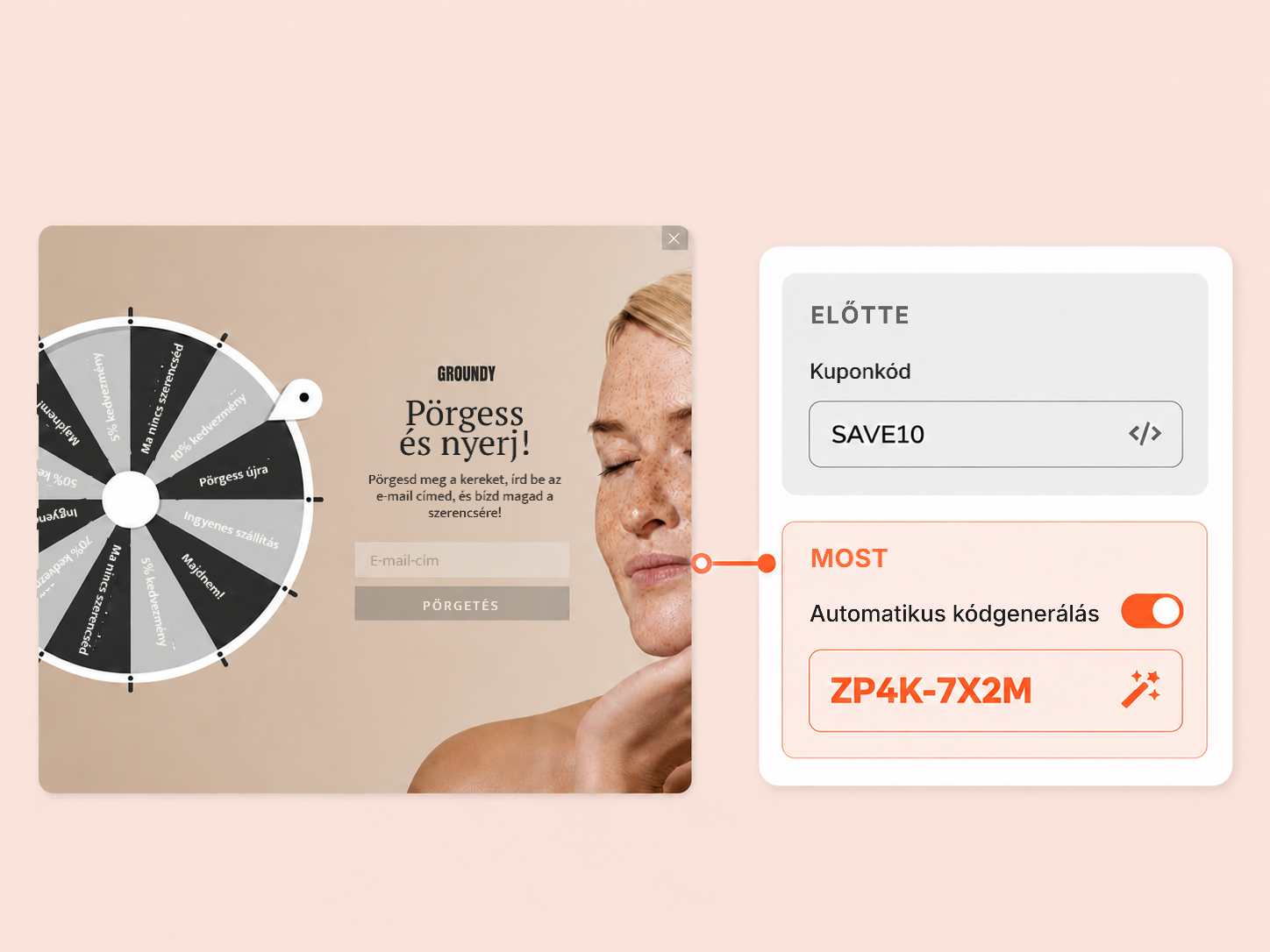 Egyedi kuponkódok a gamifikációs popup sablonokhoz